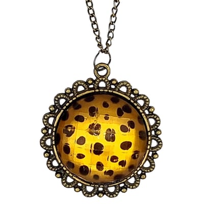 Rhylane – Lange Ketting 70 cm – Tijgerprint Hanger Rond – 4 x 4 cm
