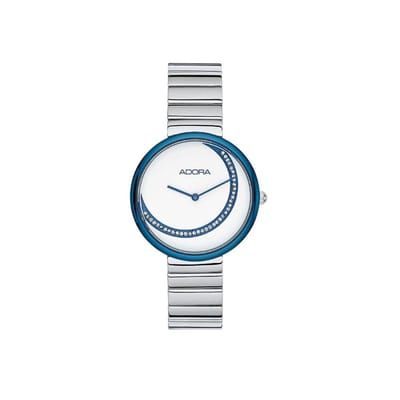 Adora Trends dameshorloge Ø 32mm blauw/zilverkleurige roestvrijstalen kast
