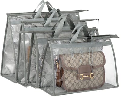 JeiibrZui Opbergzakken Voor Handtassen - Handtas Organizer - Dubbele Laag Non-Woven Stof Vochtwerend - 4 Stuks - Transparant Grijs