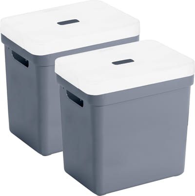 Sunware opbergboxen met deksel - 2x - Sigma Home - kunststof - 25 liter - donkerblauw - opberg bakken / manden - 35 x 25 x 36 cm