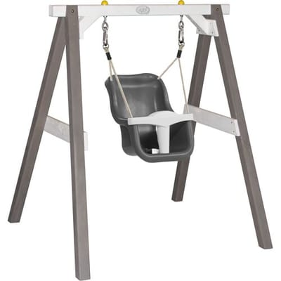 AXI Baby Schommel in Grijs/Wit met Zitje in Grijs/Wit - FSC hout - Babyschommel voor kindjes van 9-36 maanden - Met 4 grondankers