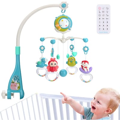 Babymobiel met Muziek en Projector - Wieghangertje met Timer en Afstandsbediening - Afneembare Speelgoed voor Babybedje - Kalmerende Lichtjes en Geluiden
