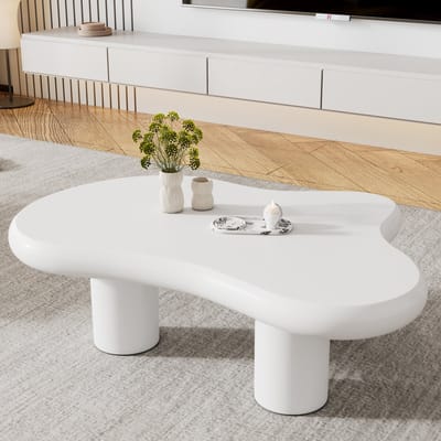 Sweiko Salontafel - Onregelmatige wolkvorm - 97 x 67 x 32 cm - MDF - Met viltjes - Wit