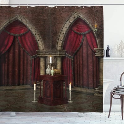 ABAKUHAUS gotisch douchegordijn – mysterieus kamer kasteel – 175x200 cm – zwart/rood