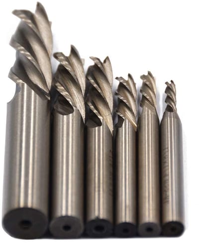 Set van 6 hoge snelheid staal HSS 4-fluit rechtse freesjes 1/8" tot 1/2" voor precisiebewerking
