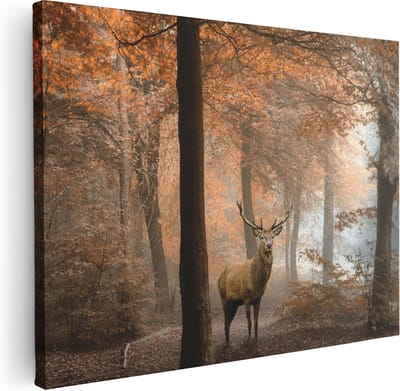 Artaza Canvas Schilderij Hertenkop - 40x30 cm - Klein - Wanddecoratie Bos - Muurdecoratie Gewei - Kamer Accessoires Woonkamer