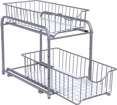 Keukenorganiser, 2 uittrekbare laden voor kasten, stapelbare lade-organiser, voor keuken, badkamer - Zilver