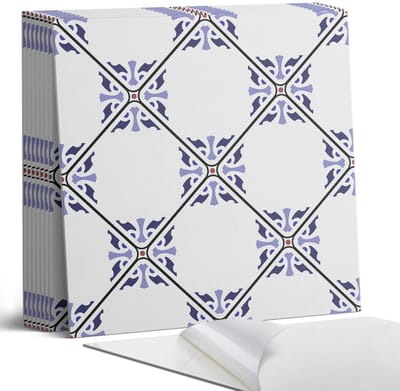 Coloray Plaktegels - Patroon met een bloemenmotief Portugese Tegels - 30 cm x 30 cm - Wit Plaktegels - 9 stuks - Vierkant PVC Tegels - Plaktegels Keuken - Zelfklevende Vloertegels - Vinyl Tegels Zelfklevend - Zelfklevende Tegels