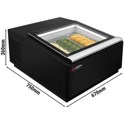 GGM Gastro Tisch-Eisvitrine - 670mm - Statisch - für 3x 5 Liter Eisbehälter - Deckelöffnung zur Bedienungsseite Zwart / Zilver