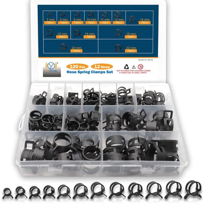 Dailygoods- Slangklem 120 Stuks - Slangklemmen Assortiment - Veerslang Klemmen - Brandstofleidingklem - Hoogwaardig Staal - 7-22 mm - Veerclip