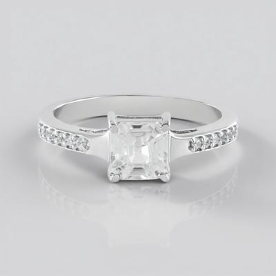 Cavill - Elegante Ring 925 Sterling Zilver Geplatineerd - 1,454 ct Cambodjaanse Asscher Zirkoon + 12 Zirconia - Modern & Glanzend