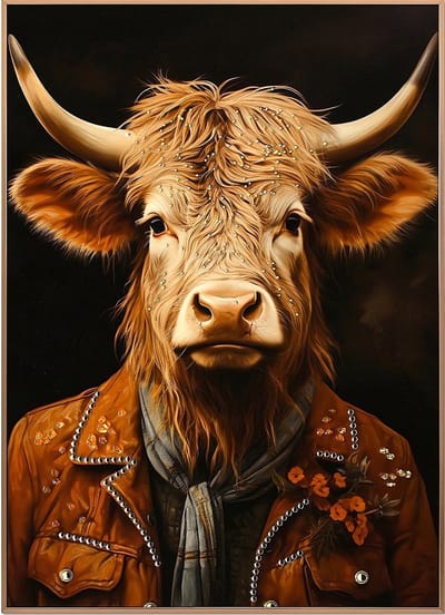 Ter Halle - Schilderij - Canvas - Koe met Kleren - Glitter en Glans Afwerking - 53x73cm