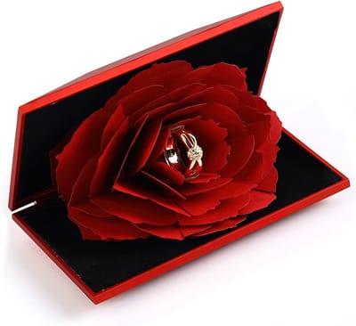 Elegant Ringen Doos voor Trouwen en Verloving, Sieraden Box voor Valentijnsdag, Draaiende Ringdoos in Rood
