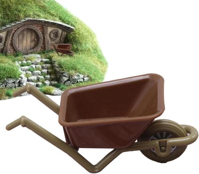 Mini Kruiwagen - Speelgoed Boerderij - Poppenhuis Decoratie - Glad ABS Materiaal - 10 x 6 x 5 cm - Bruin