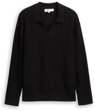 Tom Tailor Denim - Gebreid poloshirt met relaxte pasvorm - Maat XL - Black