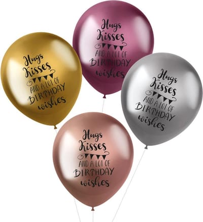Folat - ballonnen Shimmer Hugs, Kisses & Wishes Meerkleurig 33 cm - 4 stuks