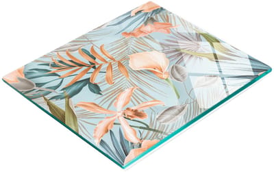 Decoratieve snijplank van gehard glas met tropische bloemen, 60x52 cm