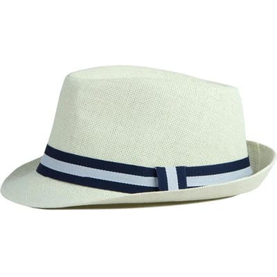 Chapeau de jazz pour homme printemps été Chapeau d'espion britannique Haut-de-forme en paille décontracté Chapeau fedora à rayures pour femme Casquette de fête pour homme Cadeau pour papa white