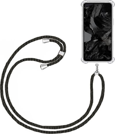 Telefoonkoord + Hoesje Geschikt voor Google Pixel 8a - Lengte Verstelbaar - Telefoonketting - Shock Proof Case - Zwart