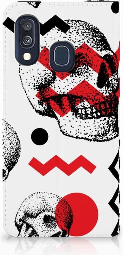 Mobiel BookCase Samsung Galaxy A40 Skull Red