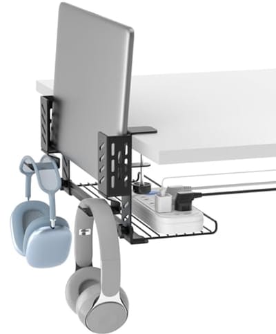3-in-1 Laptop Houder Met Kabelbeheer en Hooftelefoonhaakjes - Verstelbare Onder-Bureau Organizer voor Thuis en Kantoor
