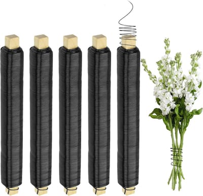 Bloemendraad 5 Rollen ø 0,8 mm - Wikkeldraad en Buigdraad voor Creatief Knutselen en Tuinieren - Zwart, Roestvrij, 25 m/Rol