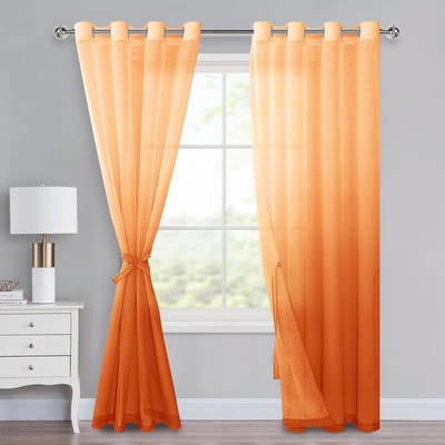 XWZO Voile gordijnen met ogen gordijnen kleurverloop gordijn Sheer Ombre gordijnen set van 2 voor slaapkamer en woonkamer lusgordijnen met gordijnhouder H 245 x B 140 cm oranje