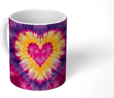 Mok - Koffiemok - Tie dye - Hartvorm - Vlammen - Oranje - Mokken - 350 ML - Beker - Koffiemokken - Theemok