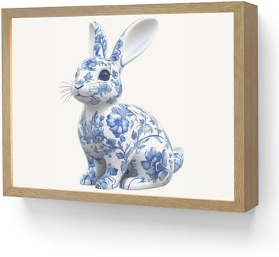 Wandlamp 40x30 cm - Oplaadbaar - Delftsblauw - Haasje - Wit - Wandlampen binnen woonkamer - Slaapkamer lamp - Decoratieve nachtlamp - Vloerlamp draadloos