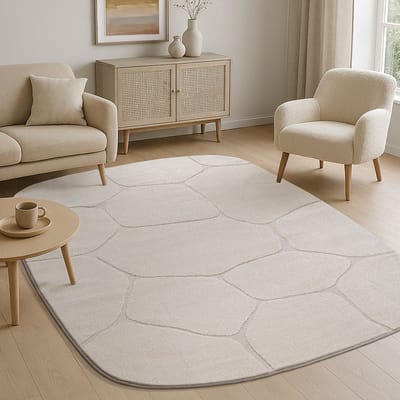 Luxe Japandi Vloerkleed Elio – Crème Natuursteenlook-160 x 230 ovaal