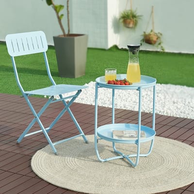 Tuintafel Sandefjord bijzettafel rond metaal 57,5xØ40 cm hemelsblauw [en.casa]