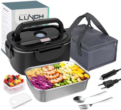 NordHaus Elektrische Lunchbox - Voedselverwarmer - 12V 24V 220V - 90W Snelle Verwarming - 2,5L - 2 Compartimenten