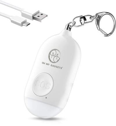 O.M.G Persoonlijk Alarm 130dB - Zelfverdediging Sleutelhanger - SOS Noodknop - Senioren Alarm - Vrouw/Kind Veiligheid - LED Verlichting - Wit