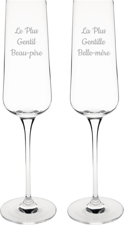 Champagneglas gegraveerd - 27cl - Le Plus Gentil Beau-père & La Plus Gentille Belle-mère
