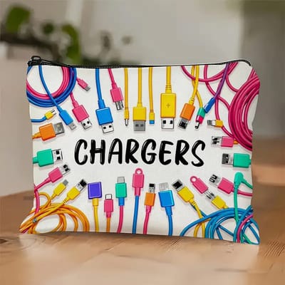 DW4Trading Premium Organiser Tas met Chargers Opdruk Voor Kantoor en Thuis - 17x23cm - Kleurrijk