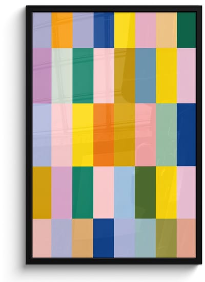 Poster in lijst - Fotolijst 60x90 cm - Posters - Stroken - Blauw - Patroon - Abstract - Posterlijst zwart - Decoratie - Wanddecoratie woonkamer - Muurdecoratie slaapkamer