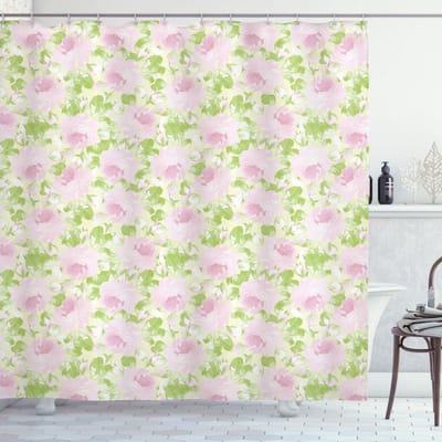ABAKUHAUS Shabby Chic douchegordijn – 175x180 cm – Roze en Pastelgroen