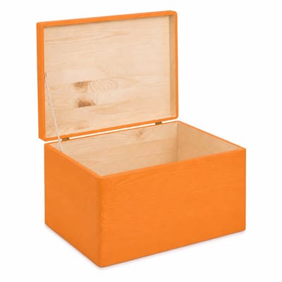 HAUDT® Houten kist KIM MAXI Mandarijn met klepdeksel - 39,5 x 29,5 x 23 cm - opbergkist zonder handvatten - volledig gesloten