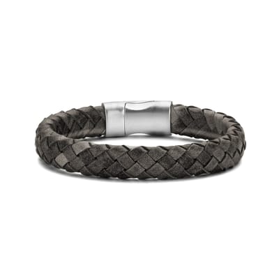 Frank 1967 bracelet dark grey braided leather 20cm ips