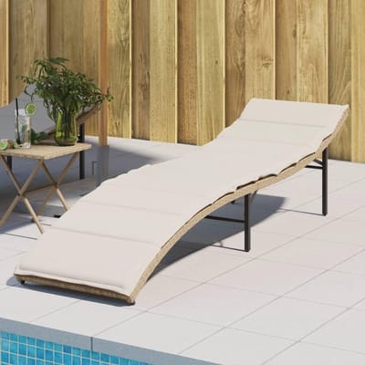 Ligstoel met kussen - Tuinligbed - Buiten ontspannen - Verstelbare rugleuning - 199 x 55 cm - Beige