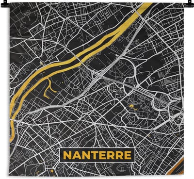 Wandkleed - Wanddoek - Nanterre - Plattegrond – Kaart – Frankrijk – Stadskaart - 180x180 cm - Wandtapijt
