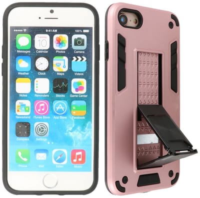 Hoesje met Magnetic Stand Hard Case Geschikt voor de iPhone SE 2020 - iPhone 8 - iPhone 7 - Stand Shockproof Telefoonhoesje - Grip Stand Back Cover - Roze