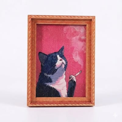 Bruin kader koelkast magneten – rechthoekige koelkast magneet met zwart wit kat ontwerp en roze achtergrond – decoratieve whiteboard magneet voor koelkast of memobord