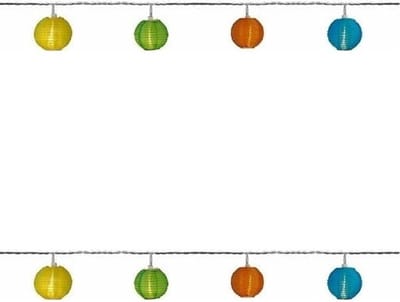 Set van 2x stuks Buiten/Binnen feestverlichting solar lichtsnoer gekleurde lampionnen lantaarns 2,5 m per snoer - Verlichting op zonne-energie- LED lampjes