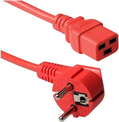 ACT Netsnoer Schuko CEE 7/7 male (haaks) - C19 IEC 60320 rood 3 m AK5170