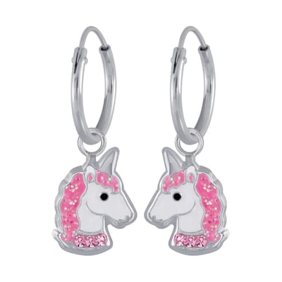 WeLoveSilver - zilveren kinderoorringen - eenhoorn - roze kristallen