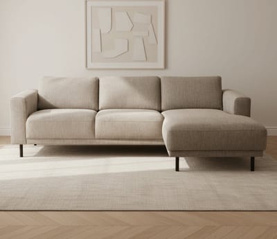 Dimehouse Moderne Hoekbank Rechts Taupe Stof Aniko met Chaise Longue 238x142x78 cm - Stof - Modern - 238 x 142 x 93 cm
