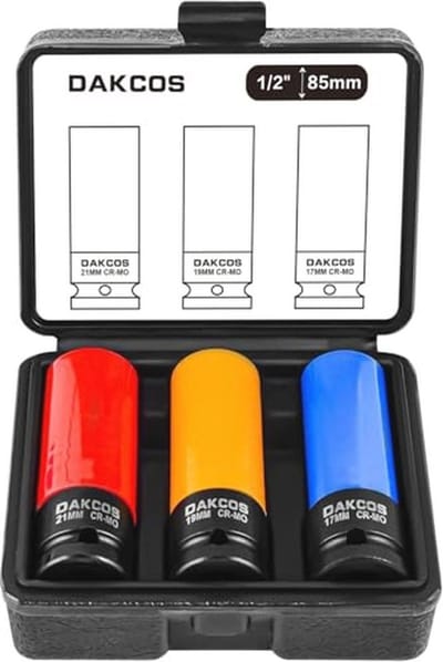 3-delige slagmoerdoppen set 17mm 19mm 21mm dopsleutel 1/2" voor lichtmetalen velgen