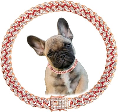 Hondenkettinghalsband middelgroot - gouden Cubaanse schakel - glitter diamant bling - stijlvol voor honden - SnelShoppen