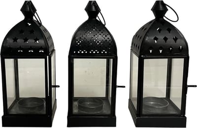 Home Society - Set/3 - Hang / Kandelaars - Dusha - Oosters - Metaal/Glas - Zwart